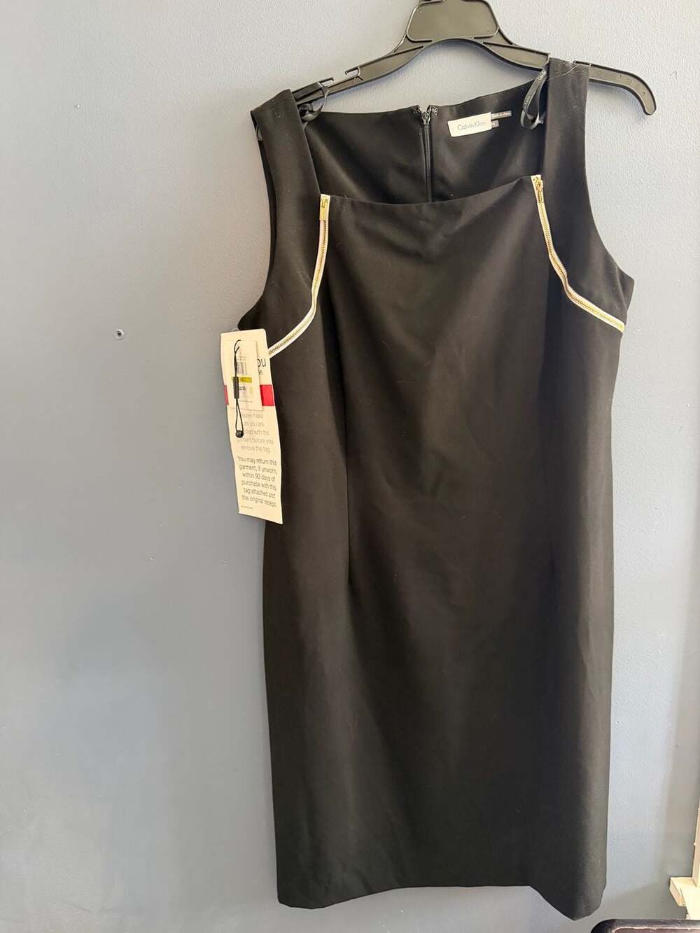 Calvin Klein Black Dress with Gold Zipper Detail, NWT, Size 14